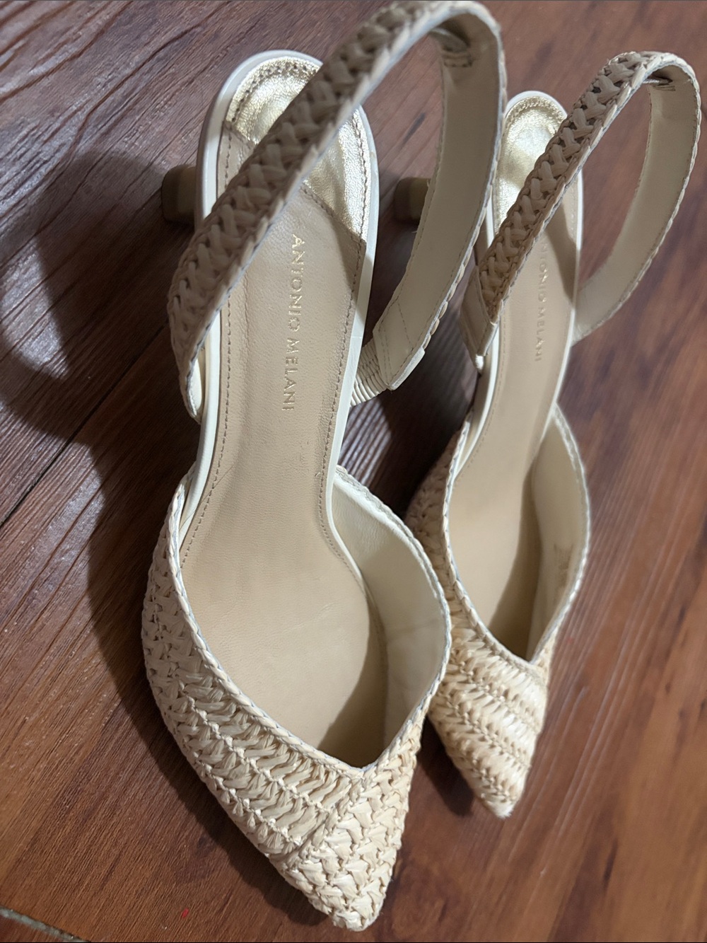 ANTONIO MELANI Cream Braided Pointed Slingback Flats - Picture 3 of 3